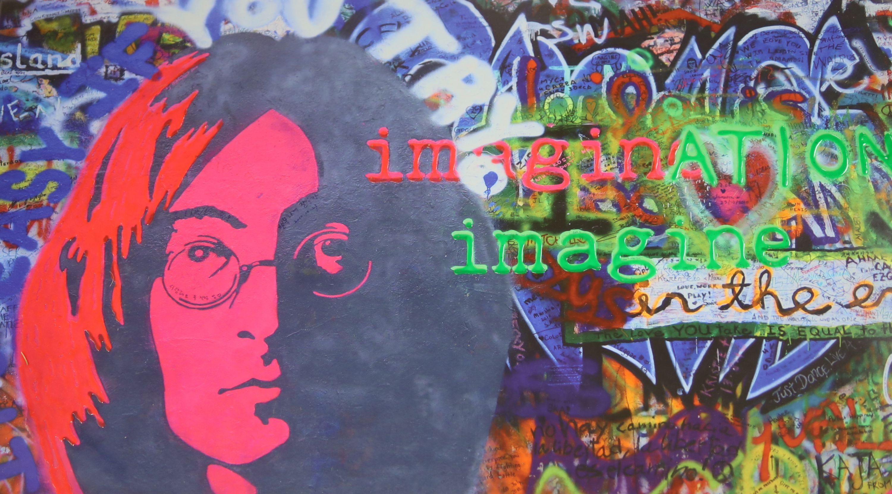 John Lennon, mixed media print, 'Imagine' 59 x 99cm